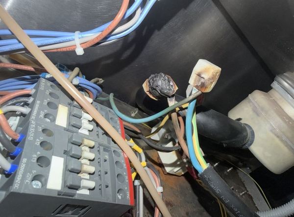 Contactor and wiring inside a commercial kitchen control panel